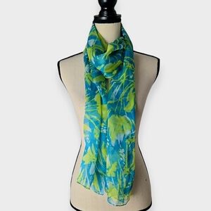Anne Klein Blue Lime Abstract Oversized Scarf